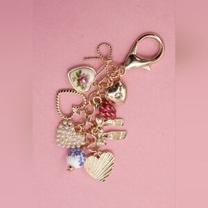 Porcelain Bows Hearts Pearl Strawberry Bag Charm
